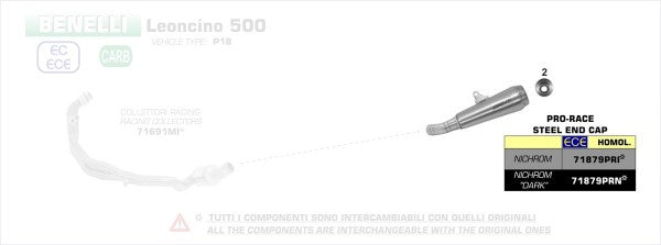 ARROW / アロー BENELLI LEONCINO 500 '17/18 eマーク認証 PRO-RACE ニクロム DARK サイレンサー オリジナル / Arrowコレクター用 | 71879PRN