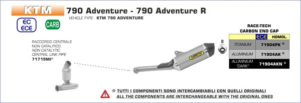 ARROW / アロー  KTM 790 Adventure  2019- Race Tech チタンエキゾースト (Eマーク) ウェルデッドリンクパイプ + カーボンエンドキャップ  | 71904PK