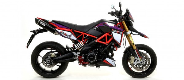 ARROW / アロー  Aprilia Dorsoduro 900  2017-19 Thunder ダークアルミエキゾースト (Eマーク) カーボンエンドキャップ(Dx-Sx)+ 1:2 ステンレスリンクパイプ  | 71907AKN