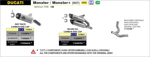 Arrow / アロー DUCATI MONSTER 937 '21/22 認証マフラー チタニウム INDY RACE サイレンサー | 71939PK