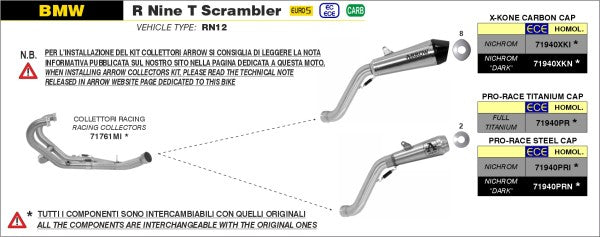 Arrow / アロー BMW R NINE T SCRAMBLER '21 認証マフラー チタニウム PRO-RACE サイレンサー | 71940PR