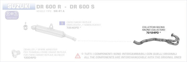 ARROW / アロー SUZUKI DR 600 R '85/87 2:1 ステンレスコレクター ARROW + オリジナルコレクター | 72124PD
