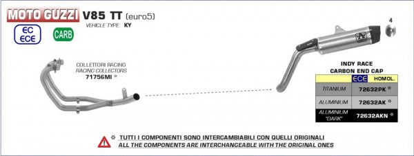 Arrow Street Indy Race Aluminium Silencer with Carby End Cap、Endcap Carbon、ECEホモログ、DBキラーが含まれています | 72632AK