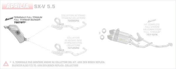 ARROW / アロー APRILIA SX-V 5.5 '07-09 チタン エキゾースト アンダーシート アロー コレクター | 75079TT