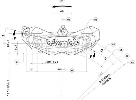 Brembo / ブレンボ RADIAL RIGHT FRONT BRAKE TITANIUM CALIPER MONOBLOCK M432B 100MM | 20B69084