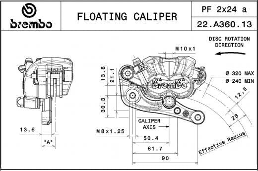Brembo / ブレンボ FLOATING RIGHT FRONT BRAKE CALIPER 2x24 WHEELBASE 90MM | 22A36013