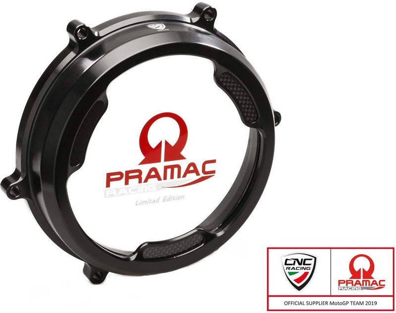 CNC Racing Clear oil bath clutch cover with carbon fiber inlay for Ducati Panigale Pramac Racing Lim. Ed.  Black | CA201BPR