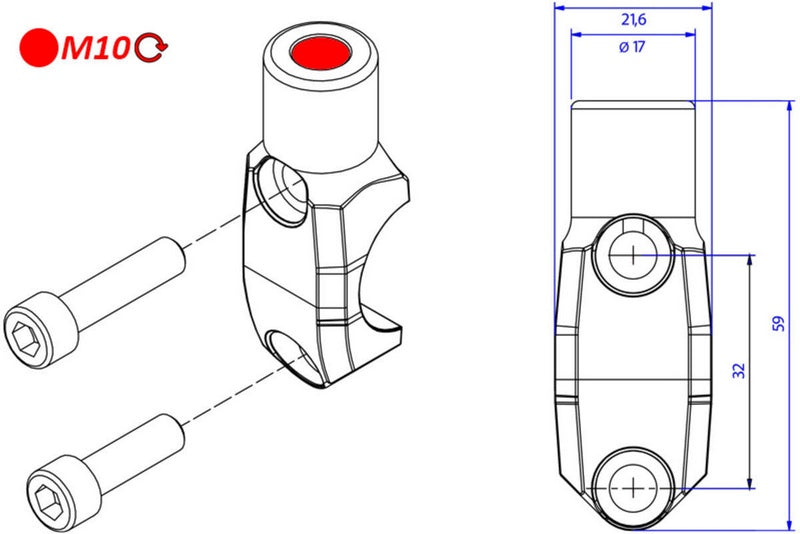 CNC Racing Brembo Master cylinder clamp with Mirror Mount thread M10 right | CV010