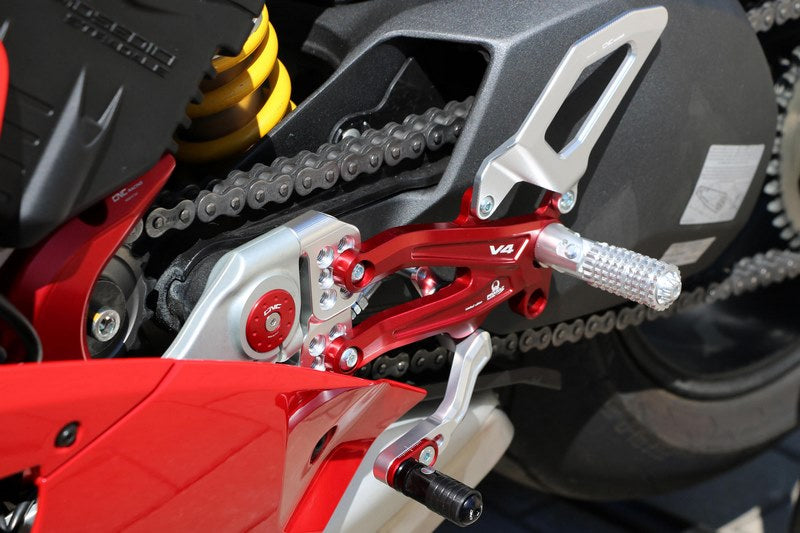 CNC Racing Adjustable rear sets Ducati Panigale V4 series for V4  V4 S and V4 Speciale - Pramac Racing limited Edition  Silver/Red | PE406PR