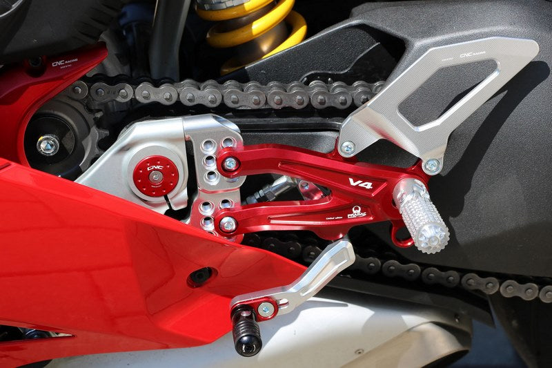 CNC Racing Adjustable rear sets Ducati Panigale V4 series for V4  V4 S and V4 Speciale - Pramac Racing limited Edition  Silver/Red | PE406PR