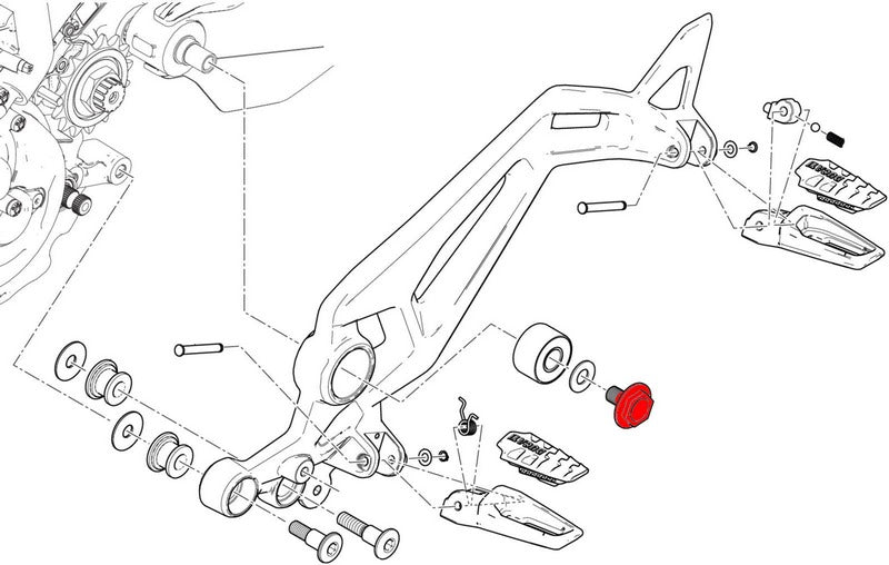 CNC Racing / シーエヌシーレーシング Central bolt kit for OEM rearsets Ducati | PEV06