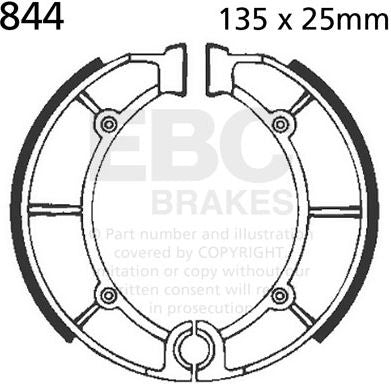 EBCブレーキ モーターサイクル 溝付き リプレイスメント ブレーキシューズ リア左側用 | 844G