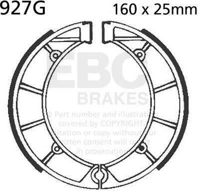 EBCブレーキ モーターサイクル 溝付き リプレイスメント ブレーキシューズ リア左側用 | 927G