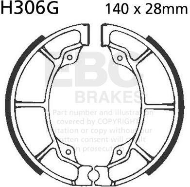 EBCブレーキ モーターサイクル 溝付き リプレイスメント ブレーキシューズ リア右側用 | H306G