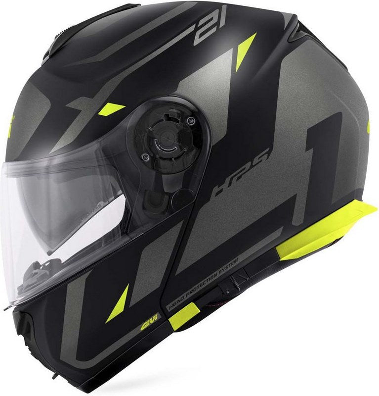Givi / ジビ フリップアップヘルメット X.21 EVO NUMBER マットブラック/チタン/イエロー サイズ 63/XXL | HX21RNBBY63