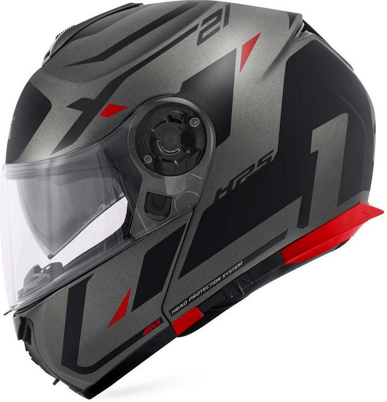 Givi / ジビ フリップアップヘルメット X.21 EVO NUMBER マットチタン/ブラック/レッド サイズ 54/XS | HX21RNBTR54