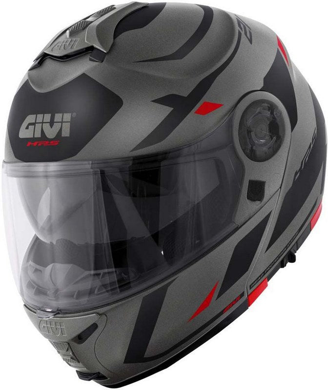 Givi / ジビ フリップアップヘルメット X.21 EVO NUMBER マットチタン/ブラック/レッド サイズ 58/M | HX21RNBTR58