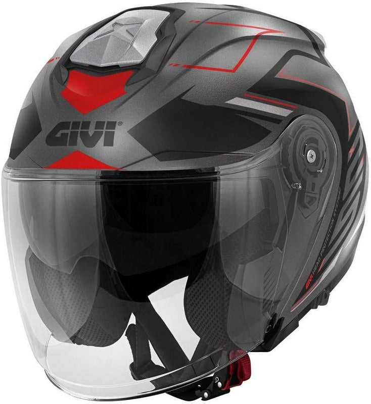 Givi / ジビ ジェットヘルメット X.25 TRACE マットチタン/ブラック/レッド サイズ 61/XL | HX25FTCTR61