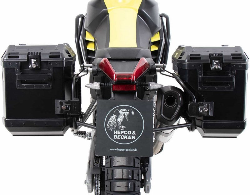 Hepco and Becker / ヘプコアンドベッカー Sidecarrier Cutout black incl. Xplorer sideboxes black for Aprilia Tuareg 660 (2022-) | 6517599 00 01-01-40