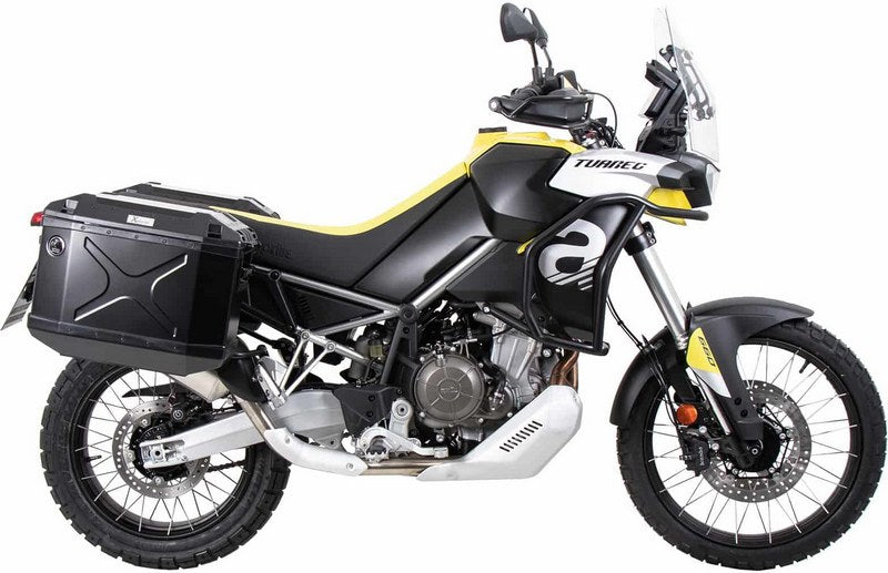 Hepco and Becker / ヘプコアンドベッカー Sidecarrier Cutout black incl. Xplorer sideboxes black for Aprilia Tuareg 660 (2022-) | 6517599 00 01-01-40
