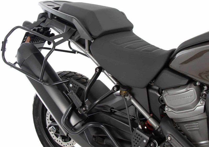 Hepco and Becker / ヘプコアンドベッカー Side carrier cutout black incl. Xplorer silver sideboxes for Harley Davidson Pan America (2021-) | 6517600 00 01-00-40