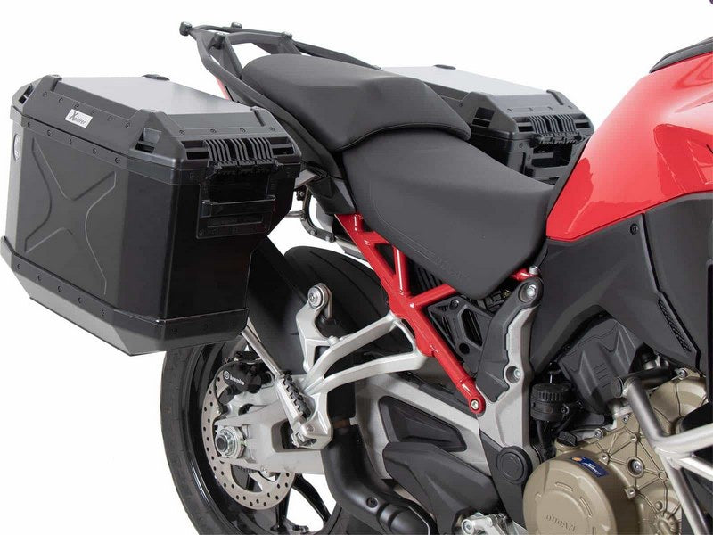 Hepco and Becker / ヘプコアンドベッカー Side carrier cutout stainless steel incl. Xplorer sideboxes black for Ducati Multistrada V4 / S / S Sport (2021-) | 6517614 00 22 01-40
