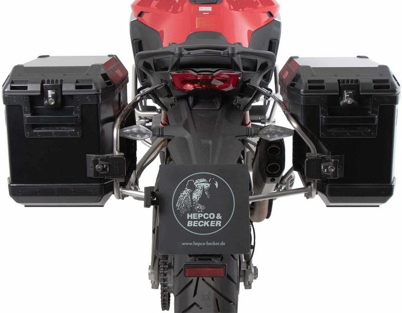 Hepco and Becker / ヘプコアンドベッカー Side carrier cutout stainless steel incl. Xplorer sideboxes black for Ducati Multistrada V4 / S / S Sport (2021-) | 6517614 00 22 01-40