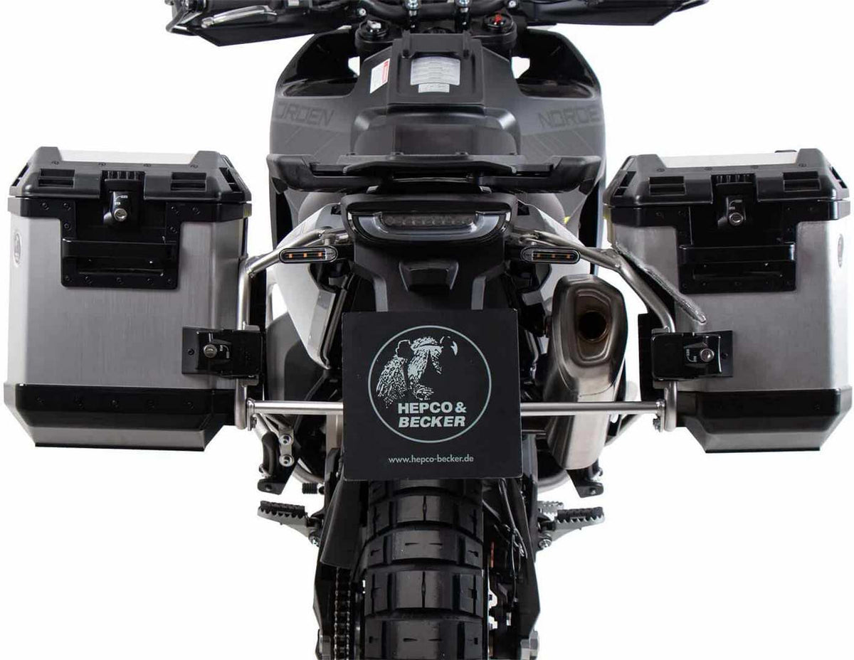 Hepco and Becker / ヘプコアンドベッカー Sidecarrier Cutout stainless steel incl. Xplorer sideboxes silver for Husqvarna Norden 901 (2022-) | 6517634 00 22-00-40