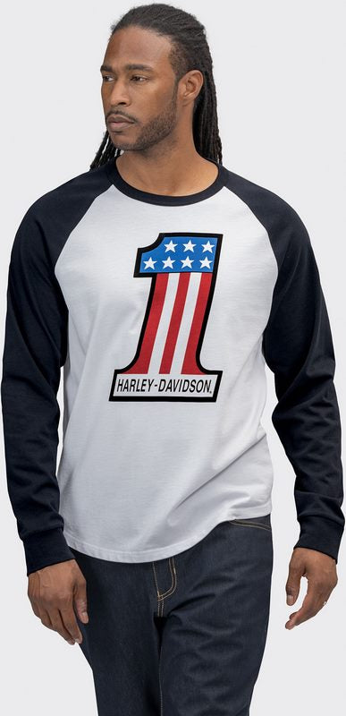 Harley-Davidson #1 Men'S #1 Race Raglan Sleeve  Colorblock-Design-Black Beauty | 96067-22VM