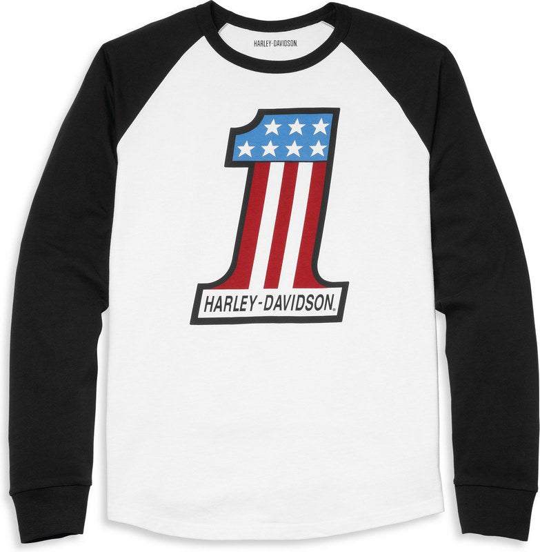 Harley-Davidson #1 Men'S #1 Race Raglan Sleeve  Colorblock-Design-Black Beauty | 96067-22VM
