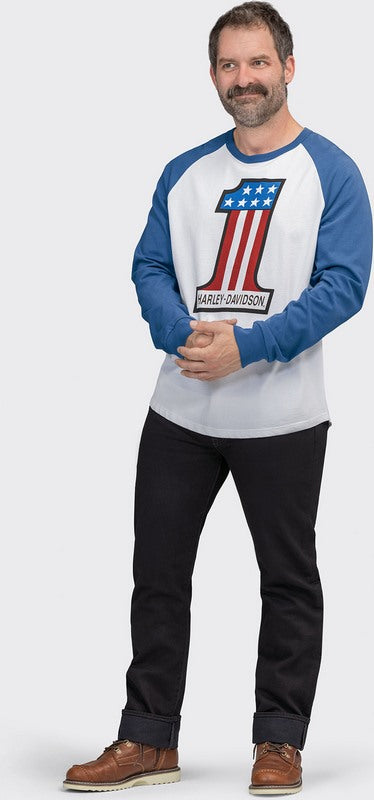 Harley-Davidson Men'S #1 Race Raglan Sleeve  Colorblock-Design-China Blue | 96068-22VM