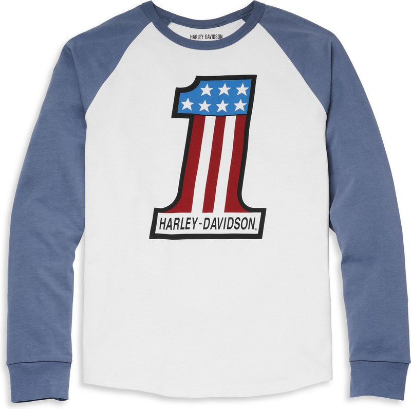 Harley-Davidson Men'S #1 Race Raglan Sleeve  Colorblock-Design-China Blue | 96068-22VM
