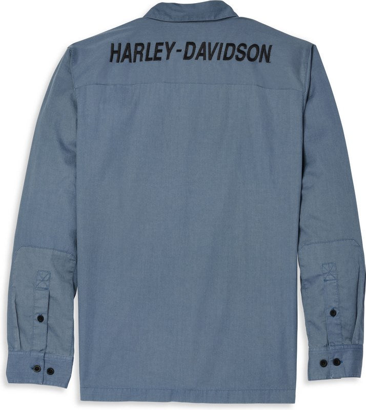 Harley-Davidson Block Font Solid Mechanics Shirt For Men  China Blue | 96069-22VM