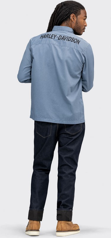 Harley-Davidson Block Font Solid Mechanics Shirt For Men  China Blue | 96069-22VM