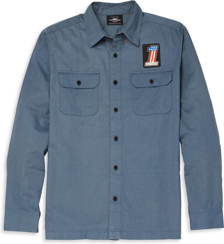 Harley-Davidson Block Font Solid Mechanics Shirt For Men  China Blue | 96069-22VM