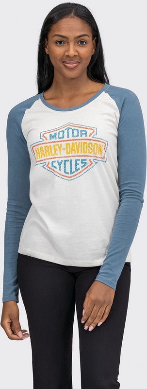 Harley-Davidson Scoop Neck Raglan Sleeve Baseball Hem Tee For Women  Colorblock Design | 96075-22VW