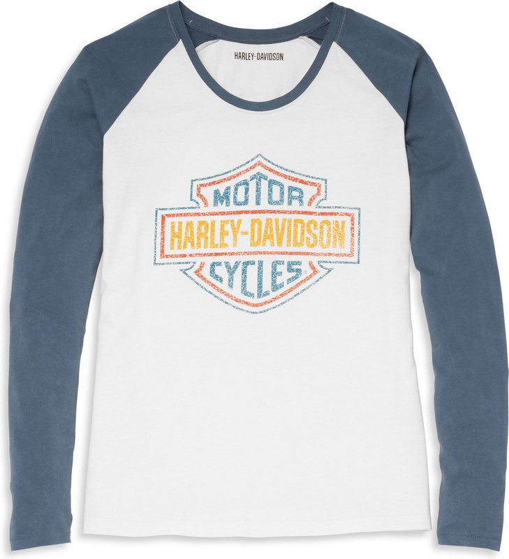 Harley-Davidson Scoop Neck Raglan Sleeve Baseball Hem Tee For Women  Colorblock Design | 96075-22VW