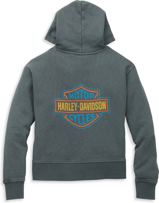 Harley-Davidson Women'S Racer Font Crossover Neck Hoodie  Blackened Pearl | 96077-22VW