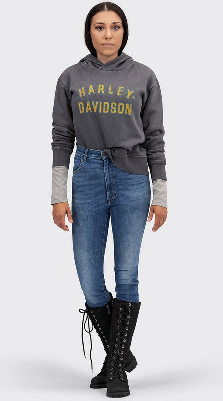 Harley-Davidson Women'S Racer Font Crossover Neck Hoodie  Blackened Pearl | 96077-22VW