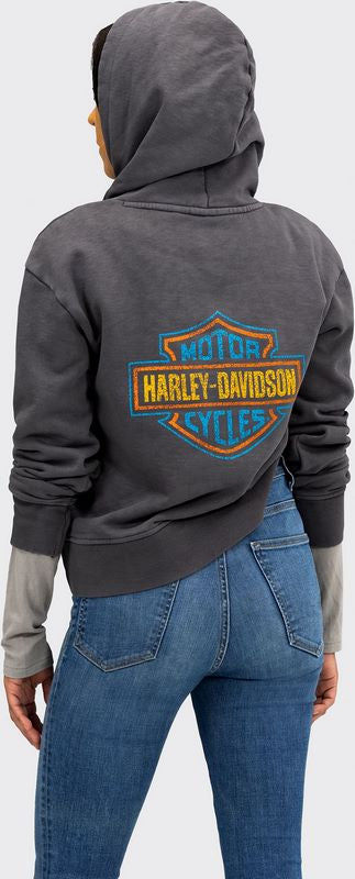 Harley-Davidson Women'S Racer Font Crossover Neck Hoodie  Blackened Pearl | 96077-22VW