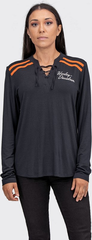 Harley-Davidson Iconic Lace Front Henley For Women  Black Beauty | 96081-22VW