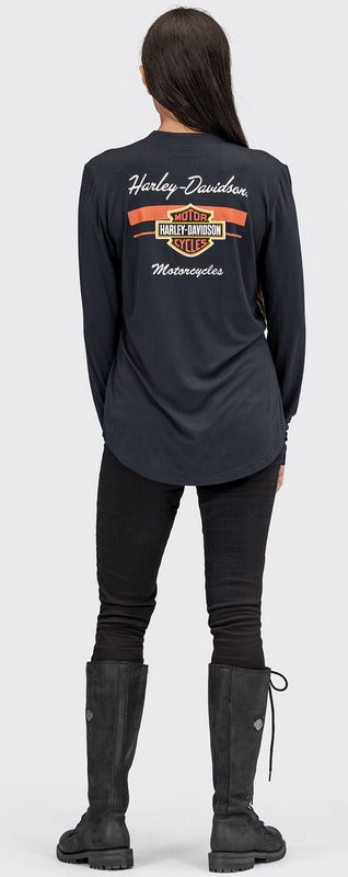 Harley-Davidson Iconic Lace Front Henley For Women  Black Beauty | 96081-22VW