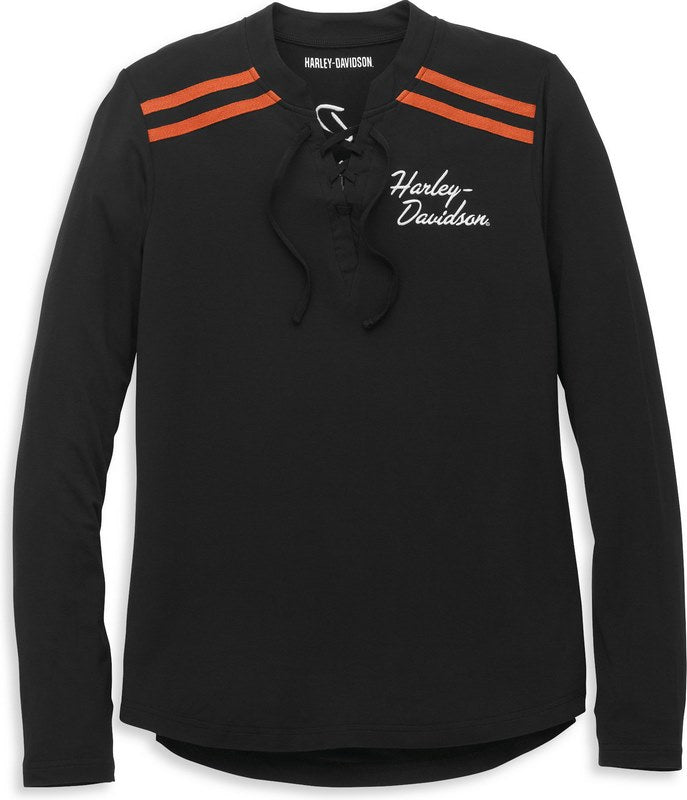 Harley-Davidson Iconic Lace Front Henley For Women  Black Beauty | 96081-22VW