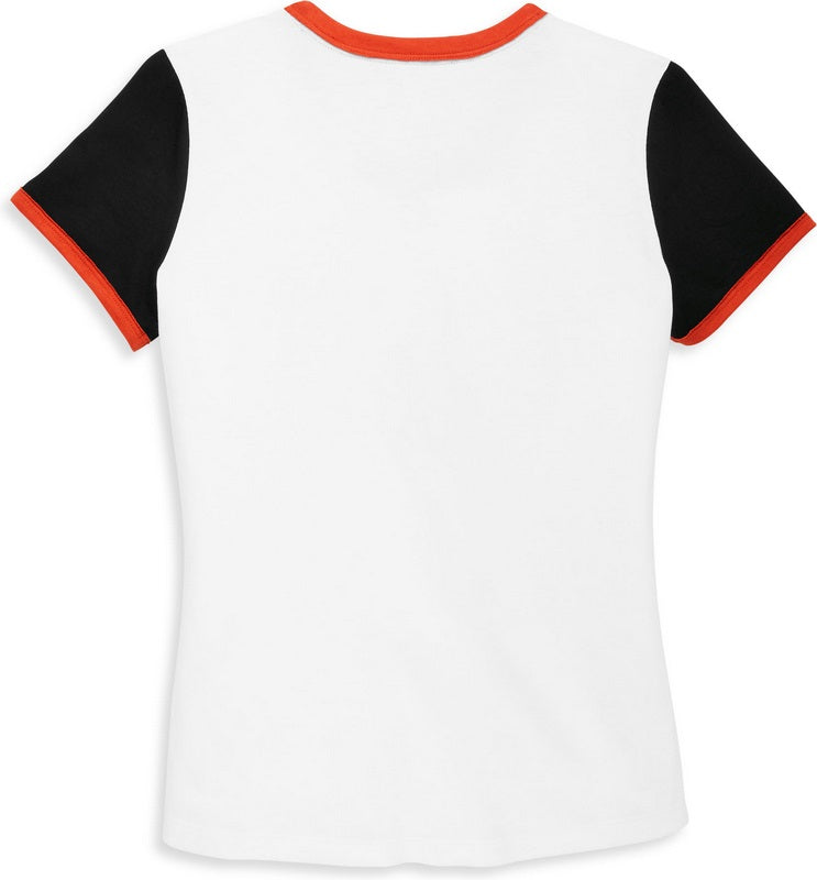 Harley-Davidson Women'S Iconic V-Neck Shoulder Stripe Tee  Bright White | 96084-22VW