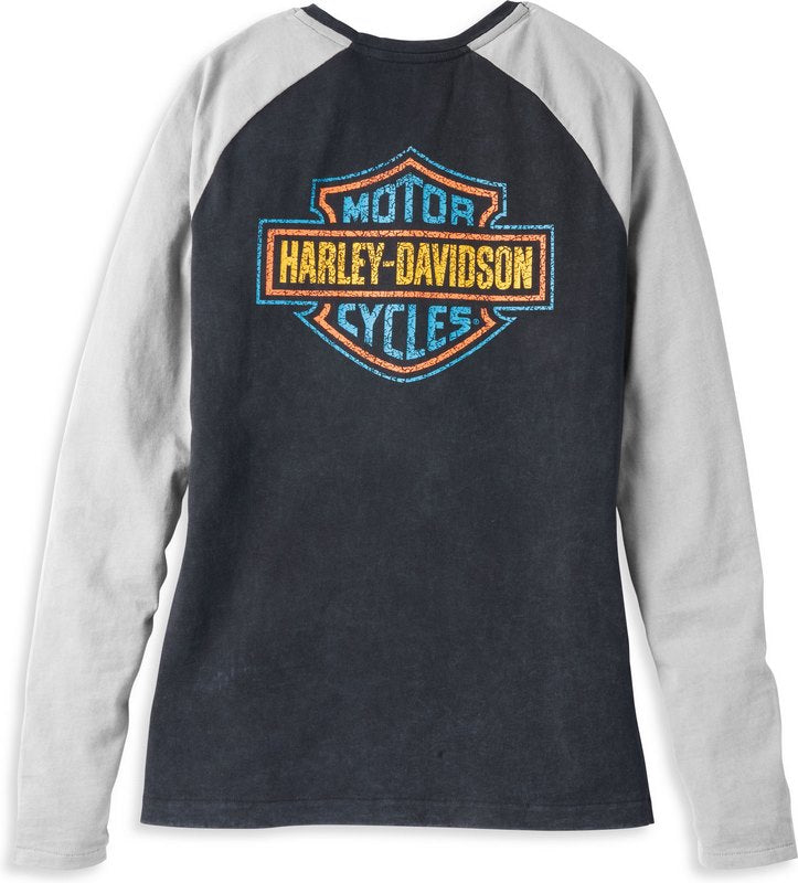 Harley-Davidson Bar Font Raglan Sleeve Henley For Women  Colorblock Design | 96087-22VW