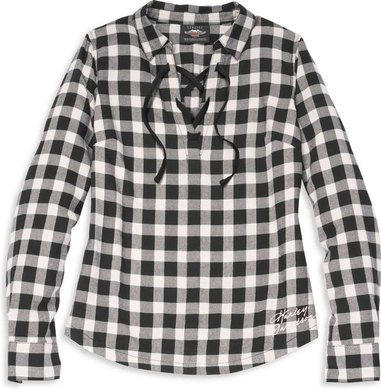 Harley-Davidson Script Font Laced Front Plaid Shirt For Women  Plaid | 96089-22VW