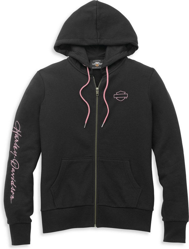 Harley-Davidson Script Font Zip Front Hoodie For Women  Black Beauty | 96091-22VW