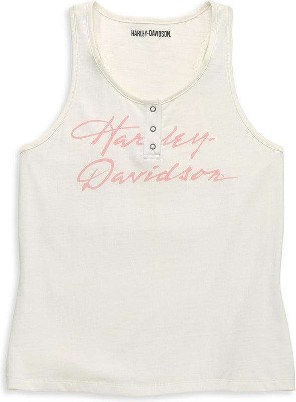 Harley-Davidson Script Font Henley Racerback Tank For Women  Coconut | 96097-22VW