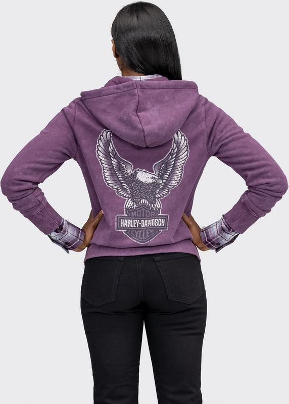 Harley-Davidson Women'S Eagle Graphic Vintage Wash Zip Front Hoodie  Hortensia | 96118-22VW