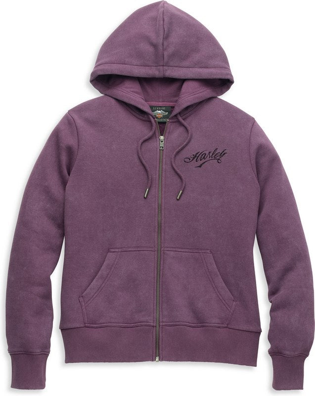 Harley-Davidson Women'S Eagle Graphic Vintage Wash Zip Front Hoodie  Hortensia | 96118-22VW
